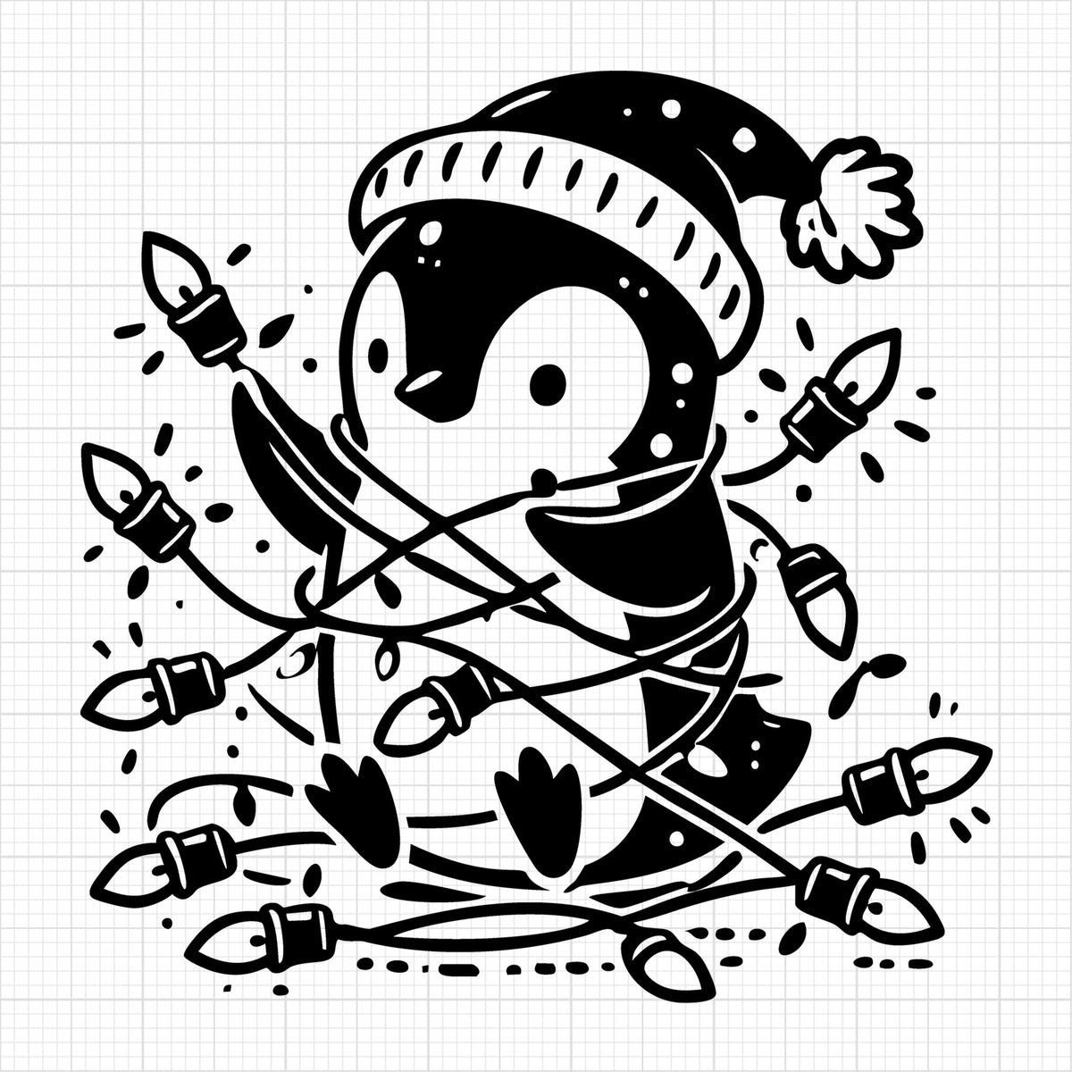 Cute Penguin Tangled in Holiday Lights
