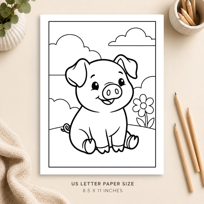 Cute Pig Coloring Page 3