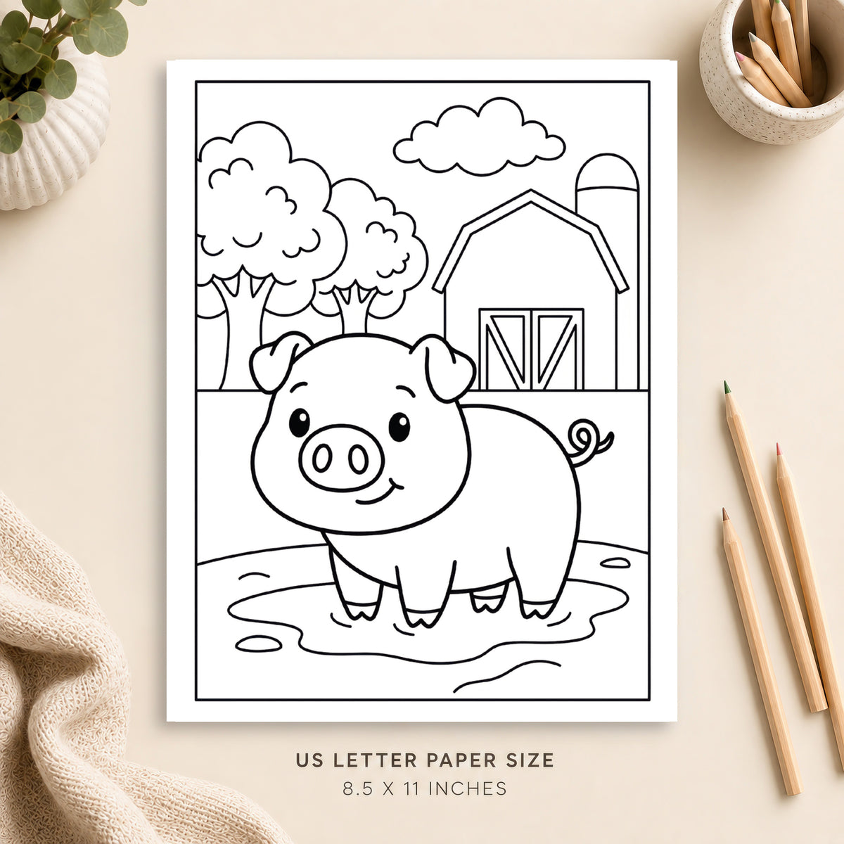 Cute Pig Coloring Page 6