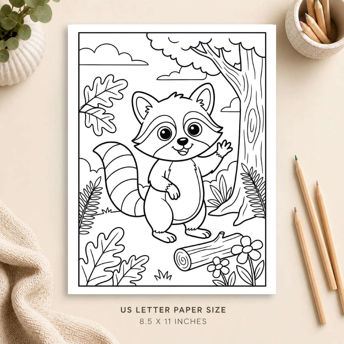 Cute Raccoon Coloring Page 5