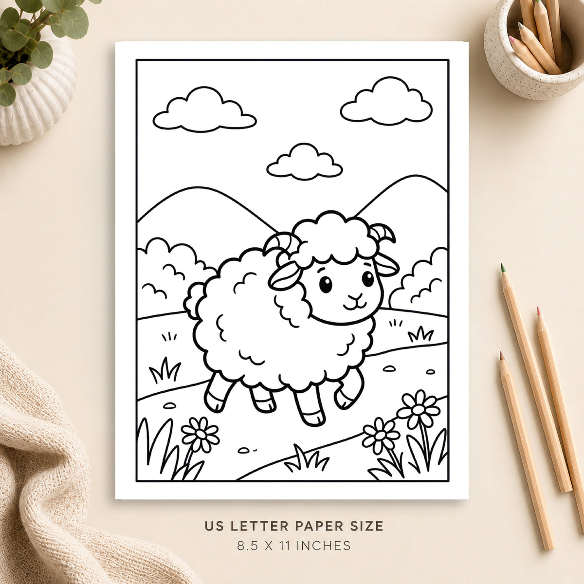Cute Sheep Coloring Page 1
