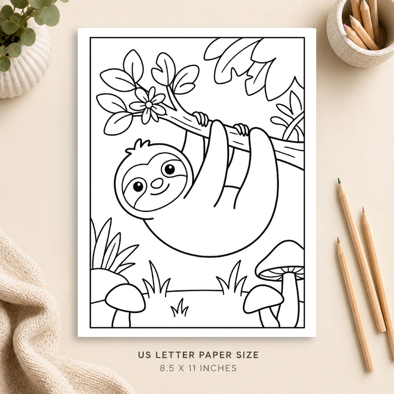 Cute Sloth Coloring Page 3