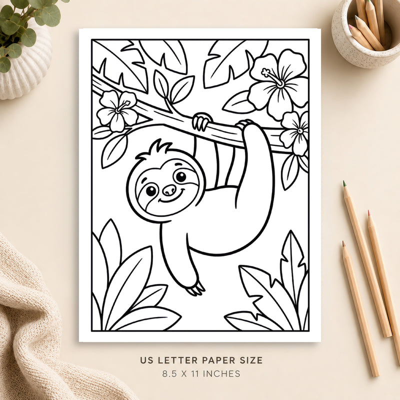 Cute Sloth Coloring Page 6