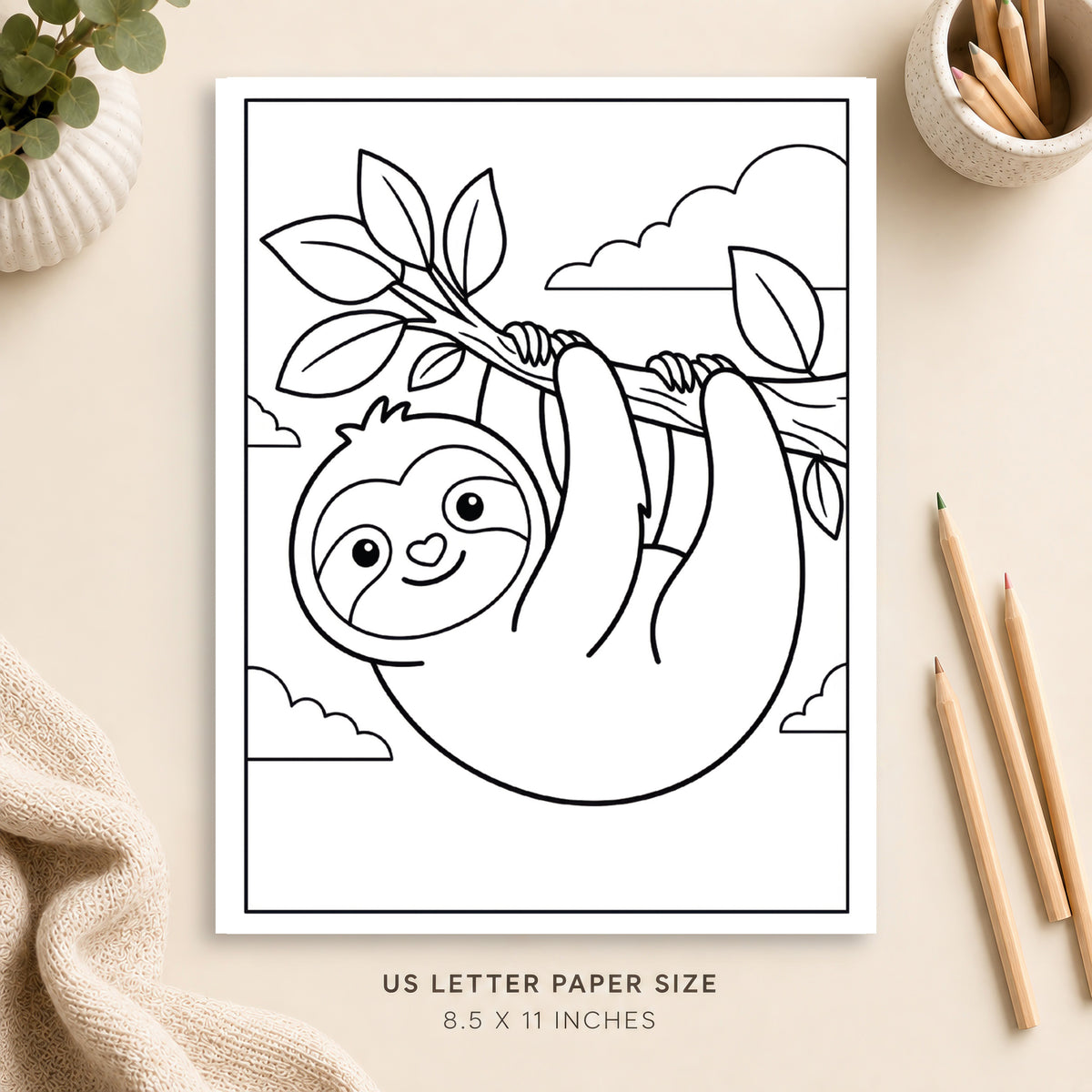 Cute Sloth Coloring Page 7