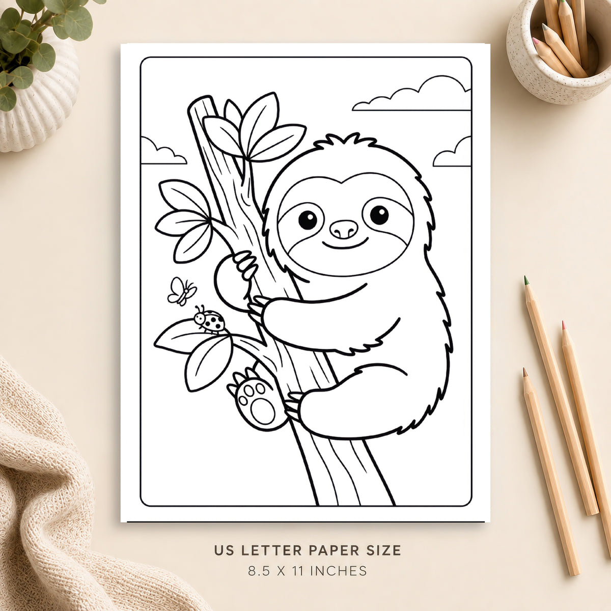 Cute Sloth Coloring Page 8