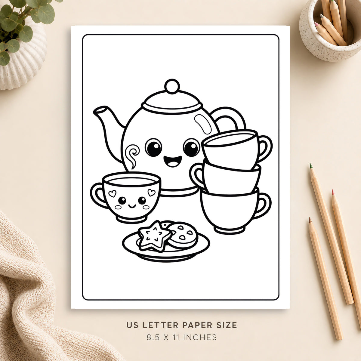 Cute Tea Coloring Page 1