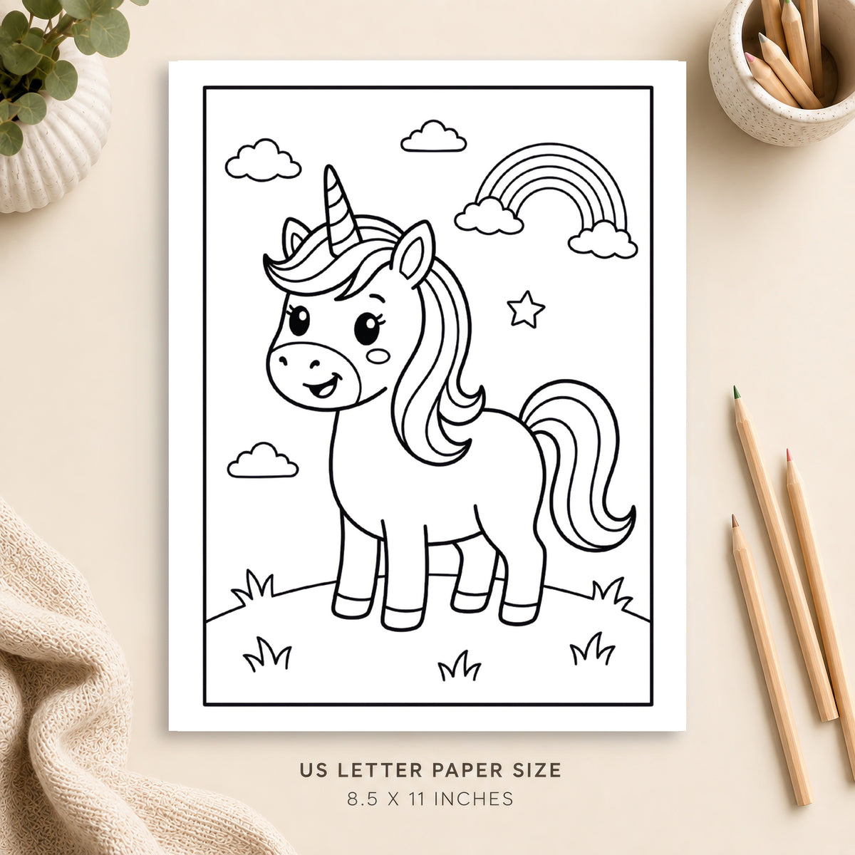 Cute Unicorn Coloring Page 4