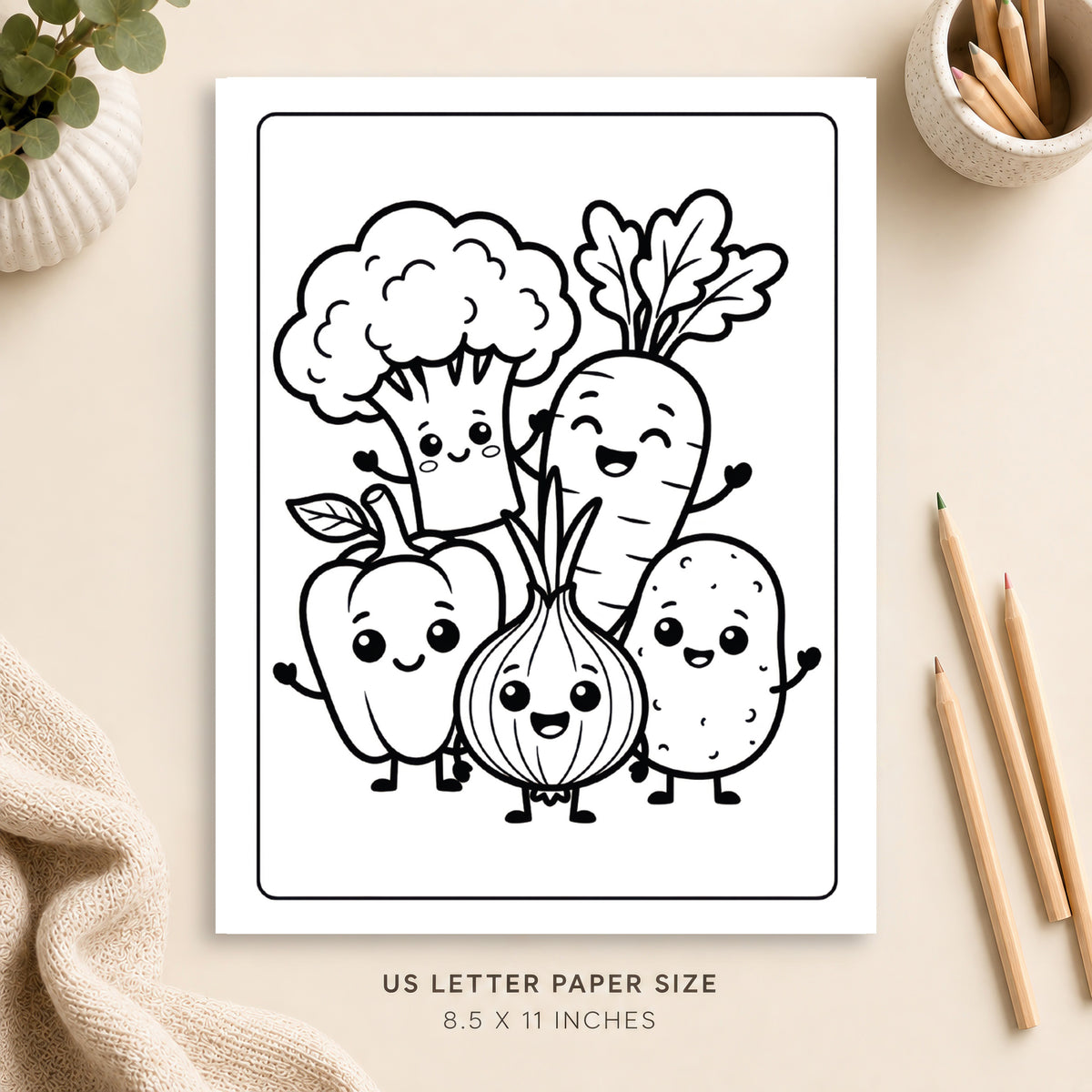 Cute Vegetables Coloring Page 2