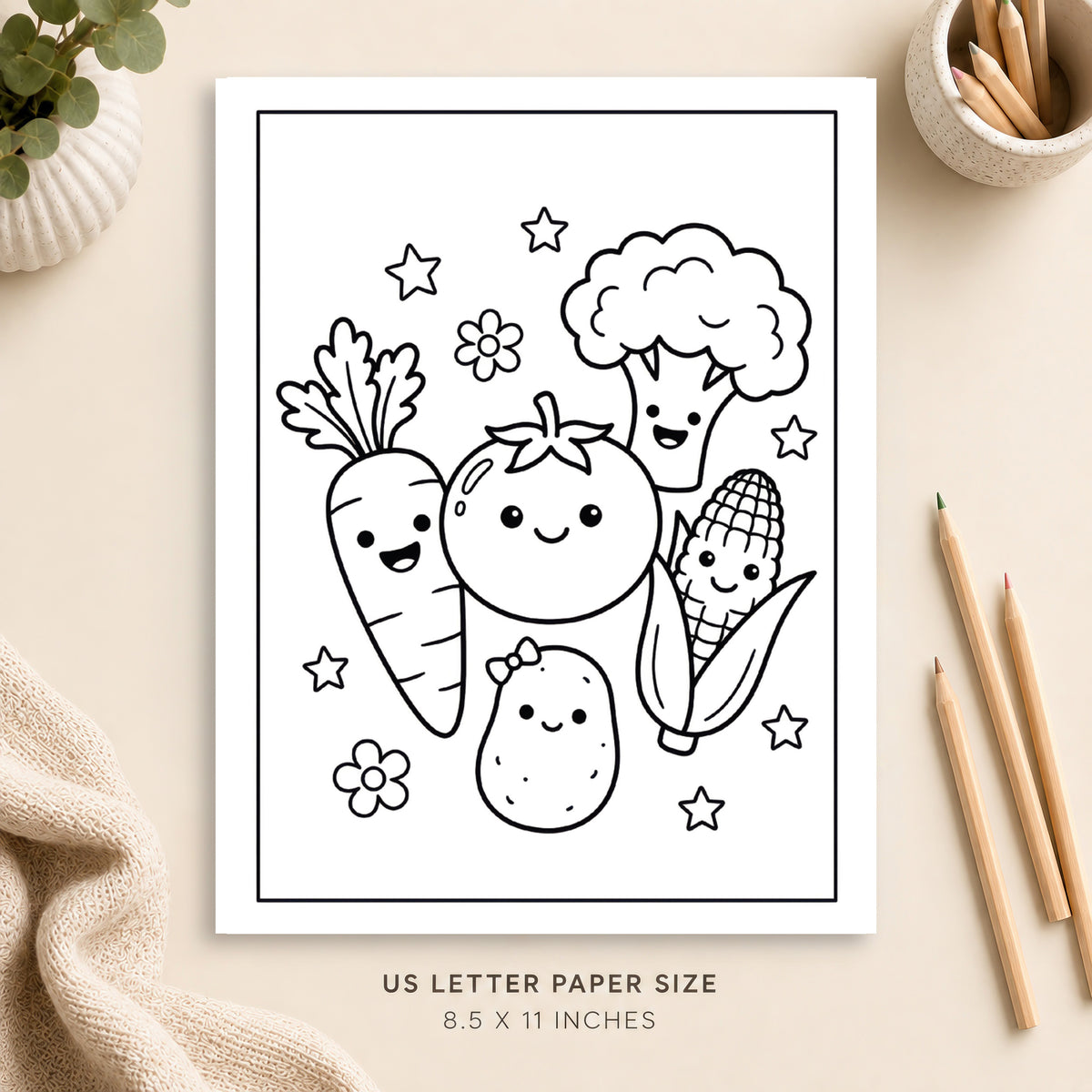 Cute Vegetables Coloring Page 3