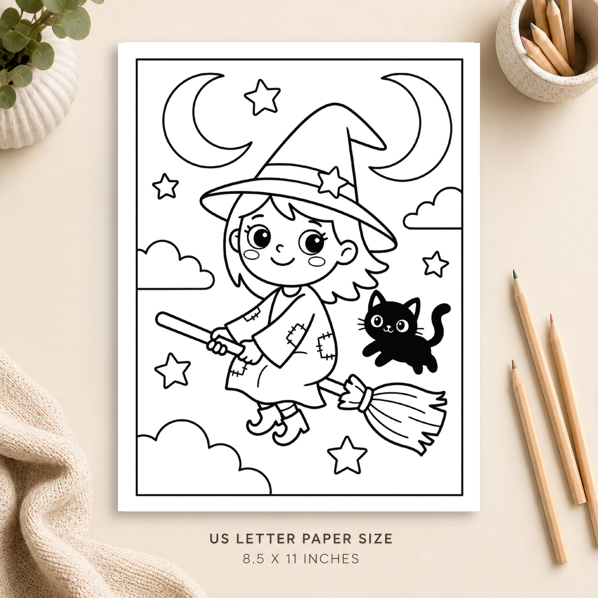 Cute Witch Coloring Page 1