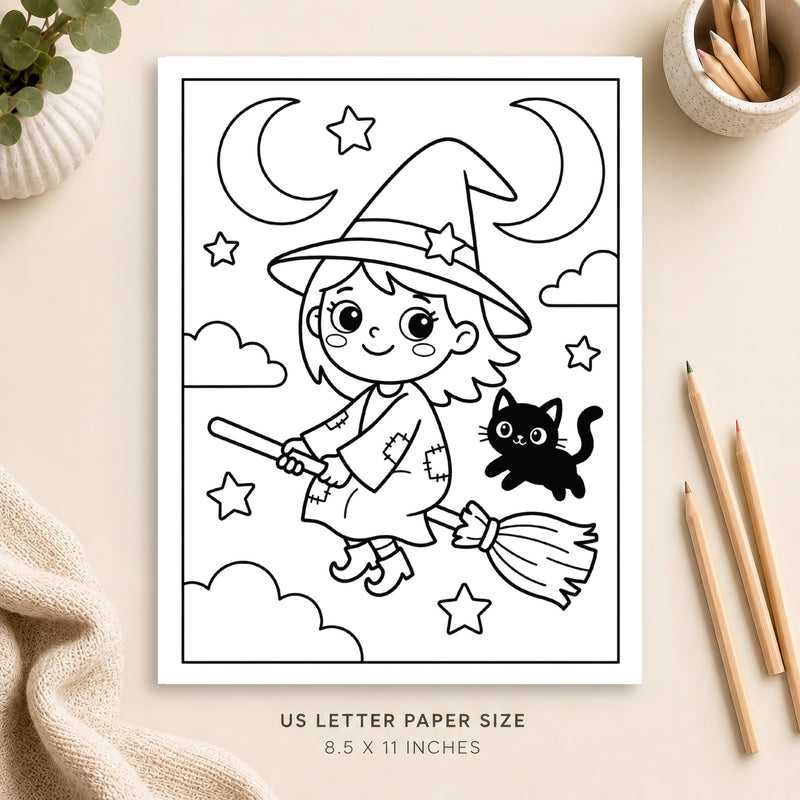 Cute Witch Coloring Page 1