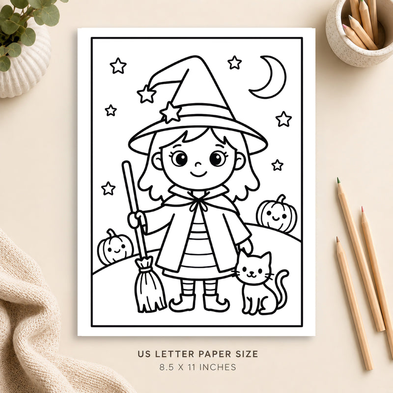 Cute Witch Coloring Page 2