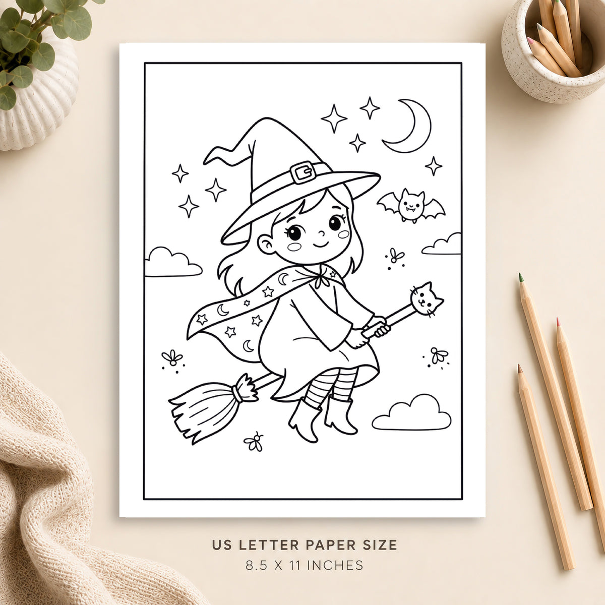 Cute Witch Coloring Page 3