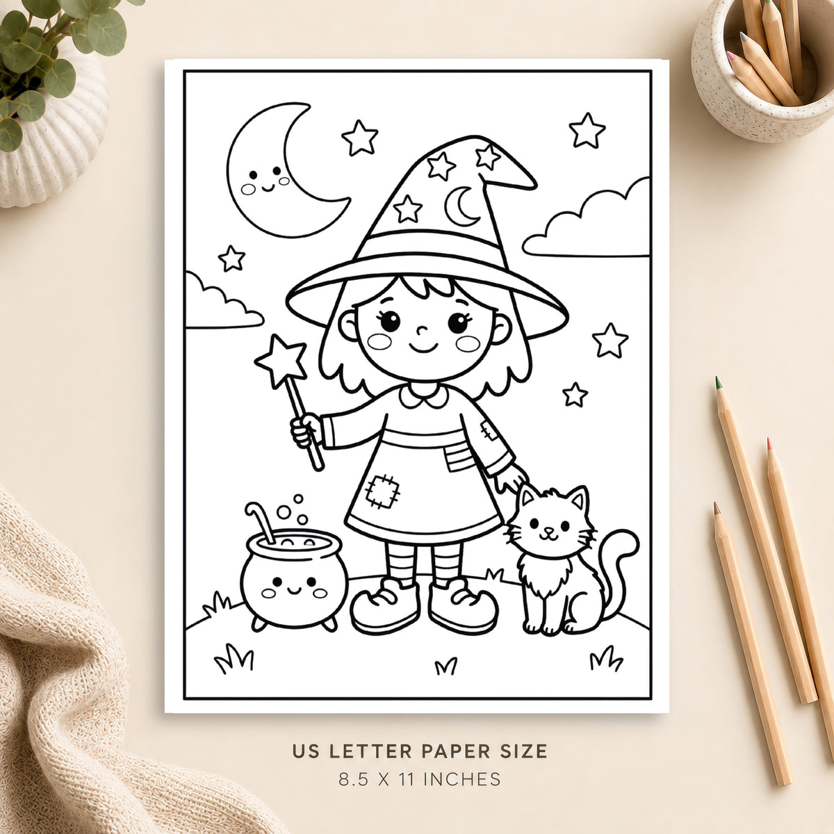 Cute Witch Coloring Page 4