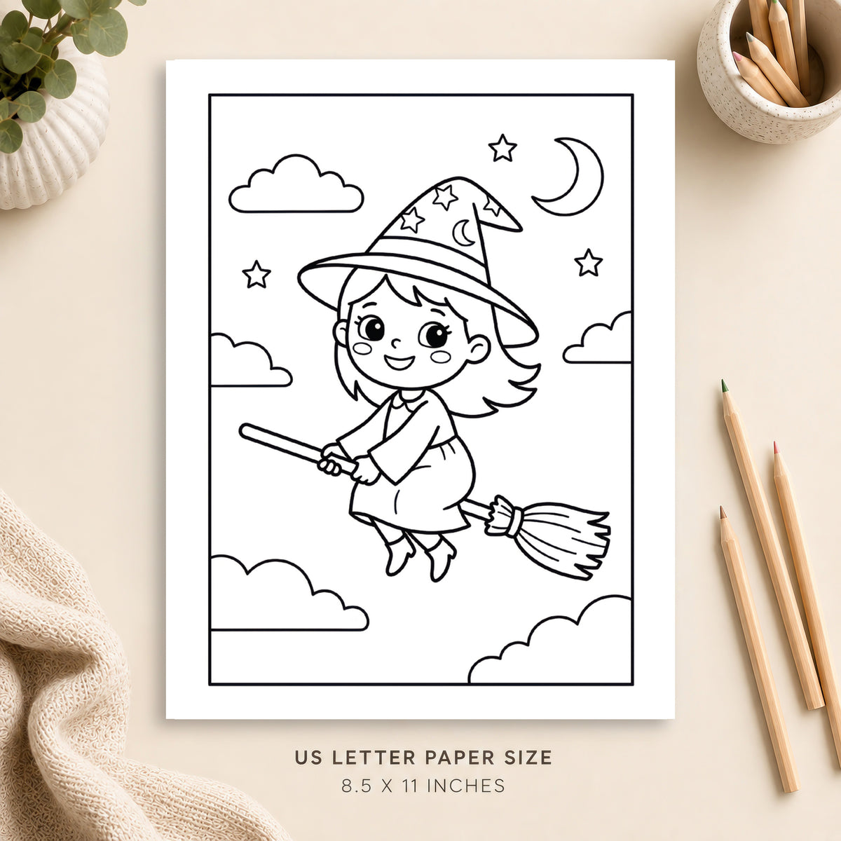 Cute Witch Coloring Page 7
