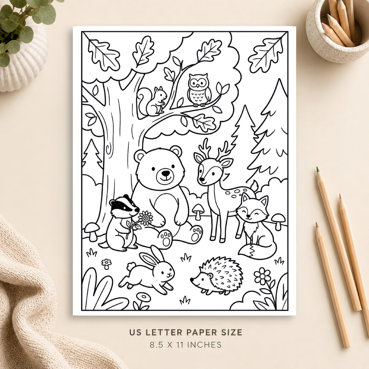 Cute Woodland Animals Coloring Page 4