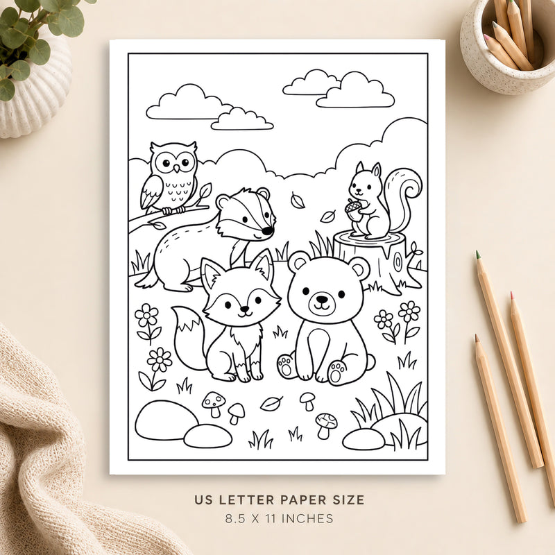Cute Woodland Animals Coloring Page 5