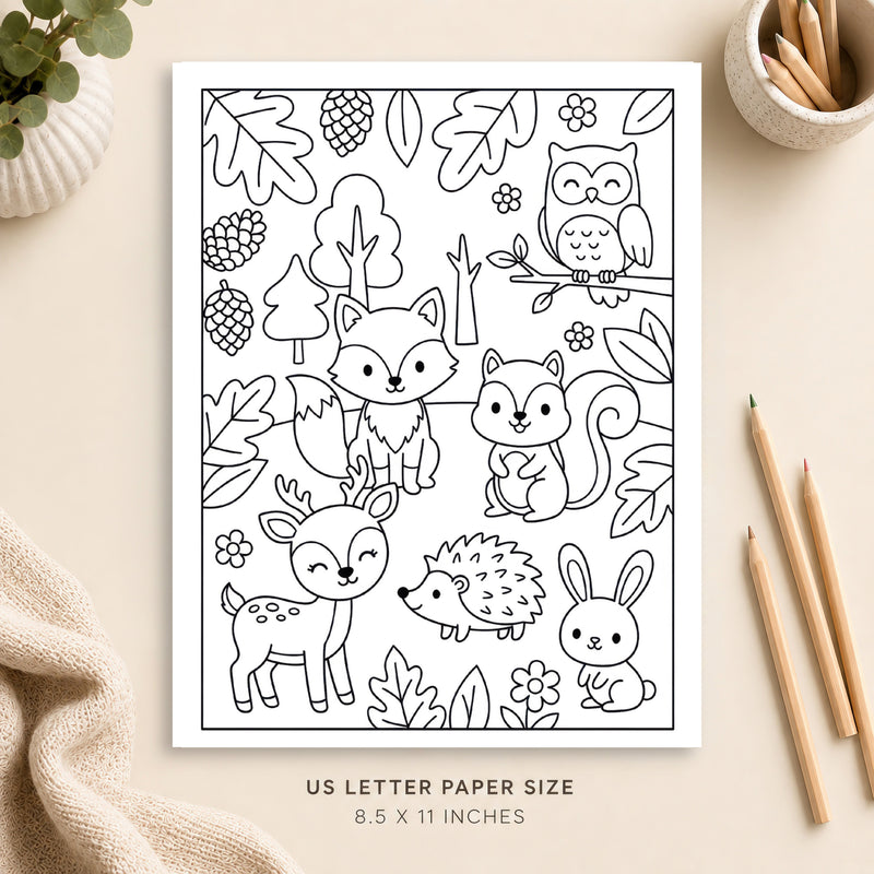 Cute Woodland Animals Coloring Page 6