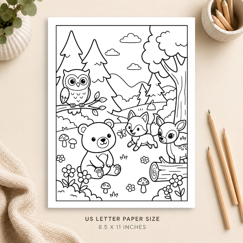 Cute Woodland Animals Coloring Page 7