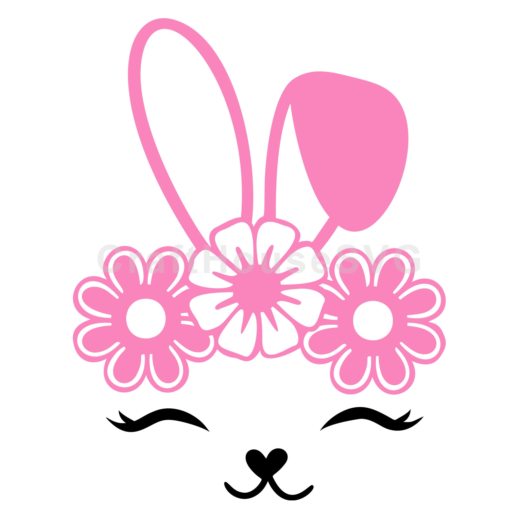 Cute Bunny Face Floral SVG