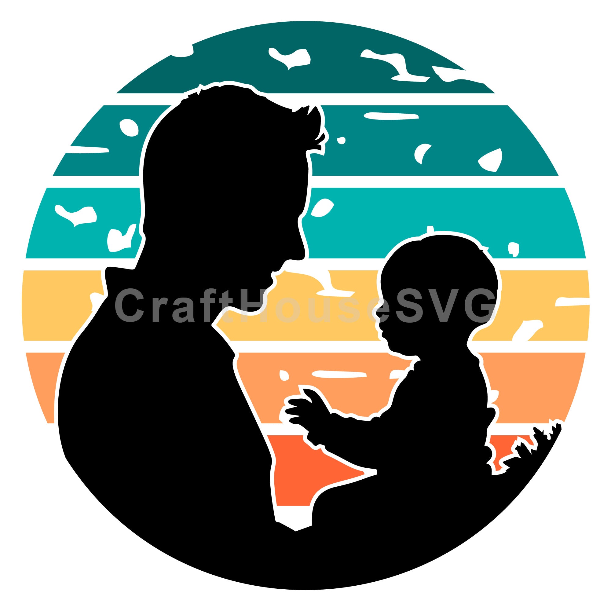 Dad And Baby Sunset Silhouette SVG