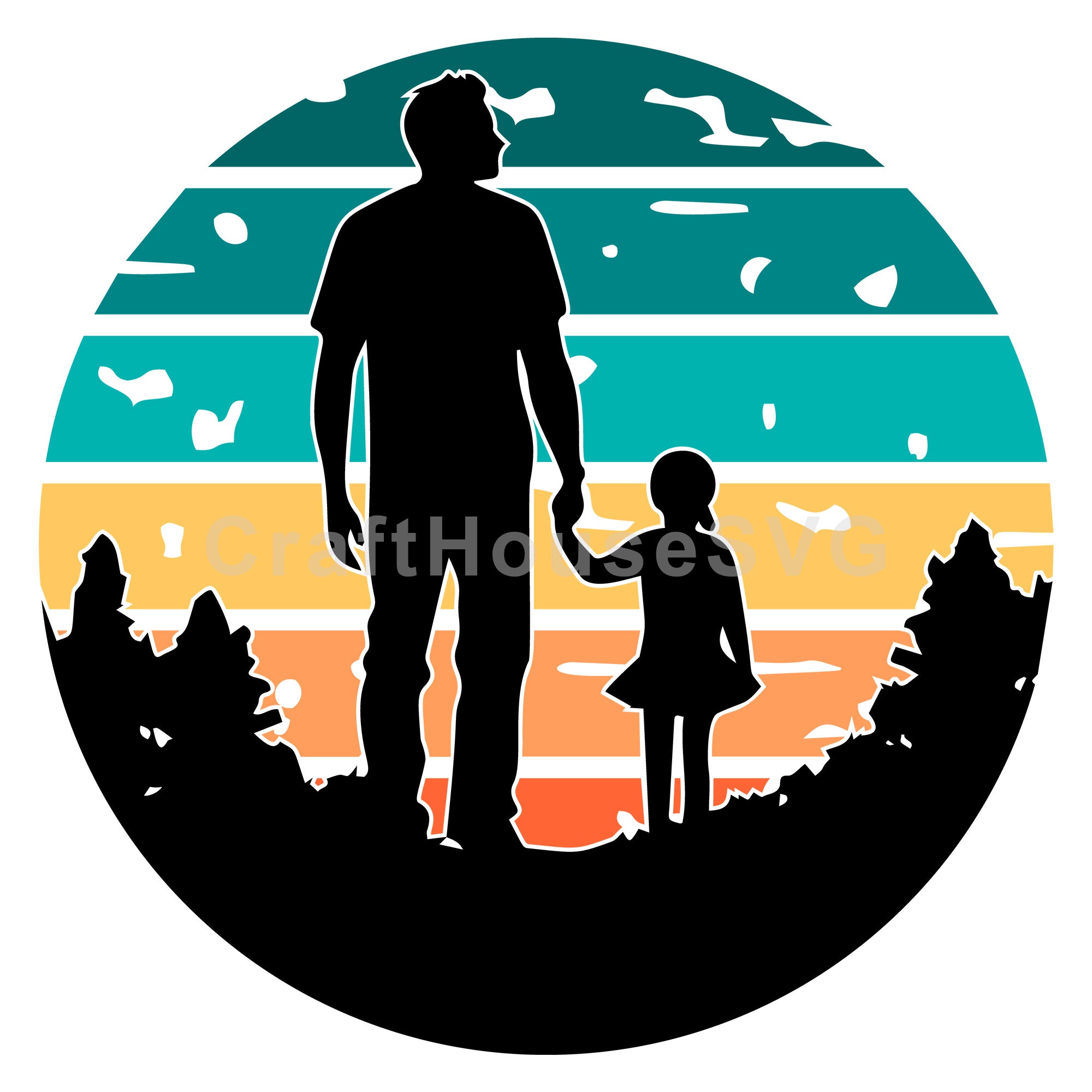 Dad And Daughter Sunset Silhouette SVG