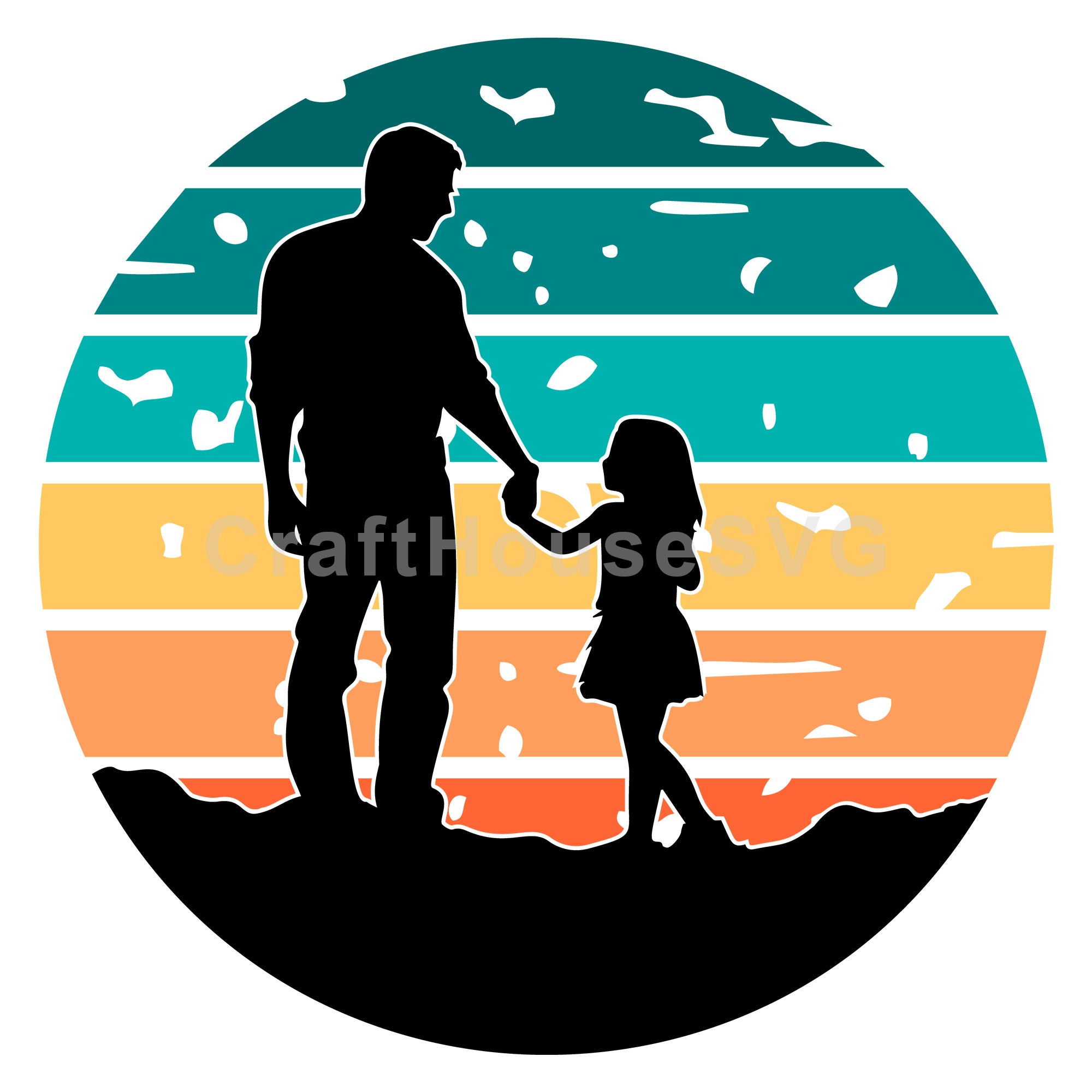 Dad And Daughter Silhouette Sunset SVG