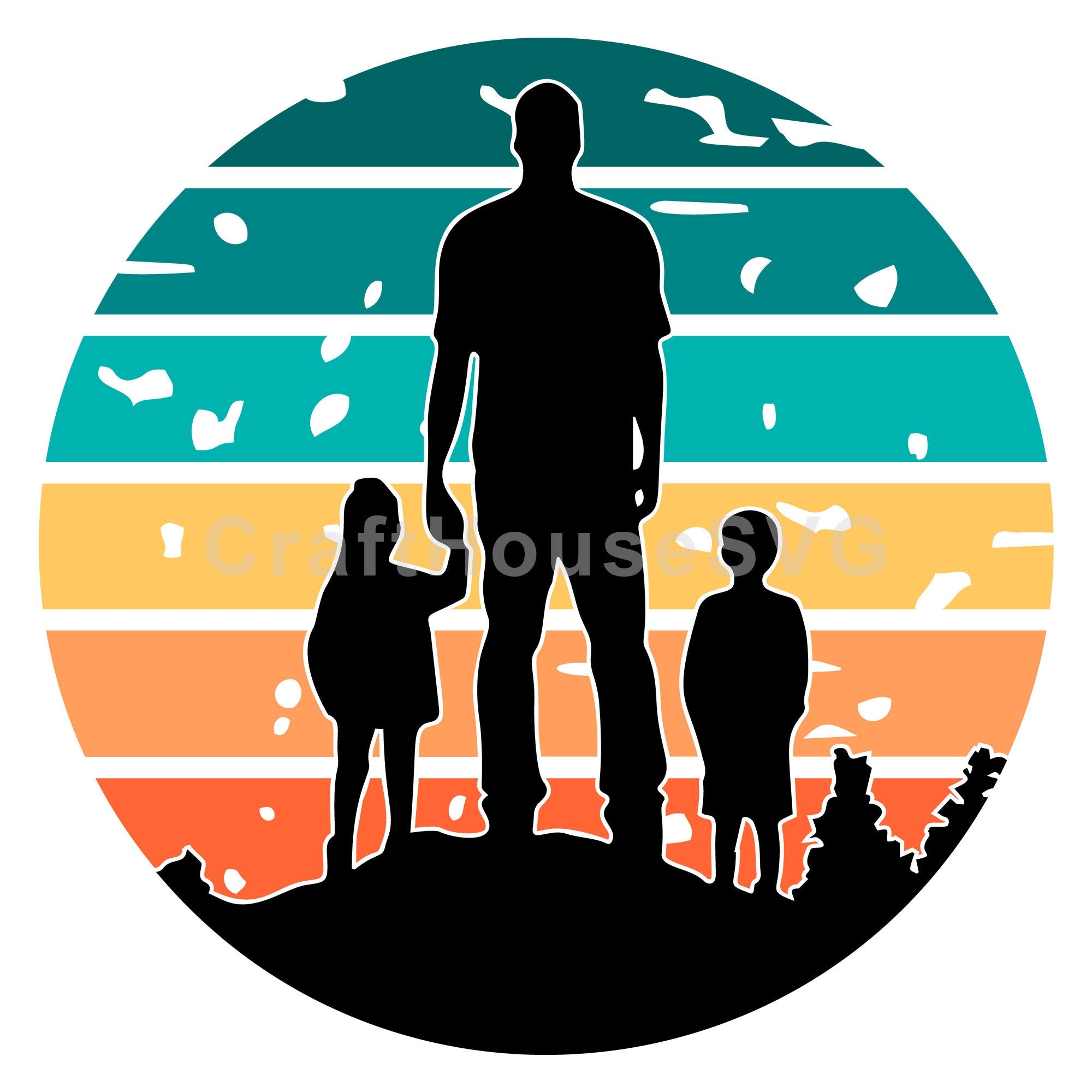 Dad And Kids Silhouette SVG