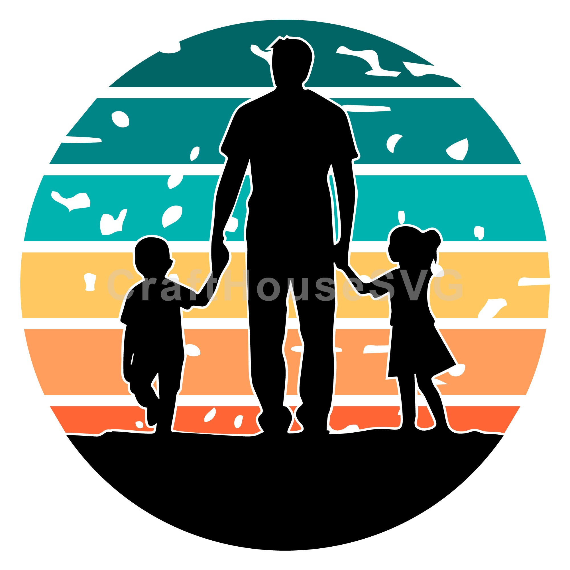 Sunset Dad And Kids Silhouette SVG