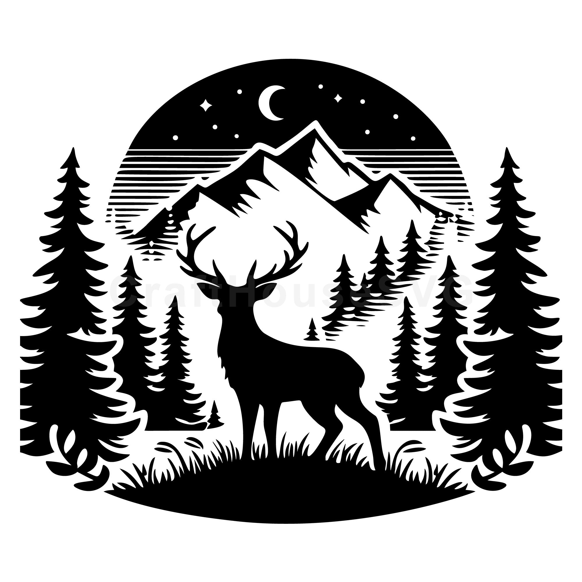 Deer Silhouette Night Sky SVG