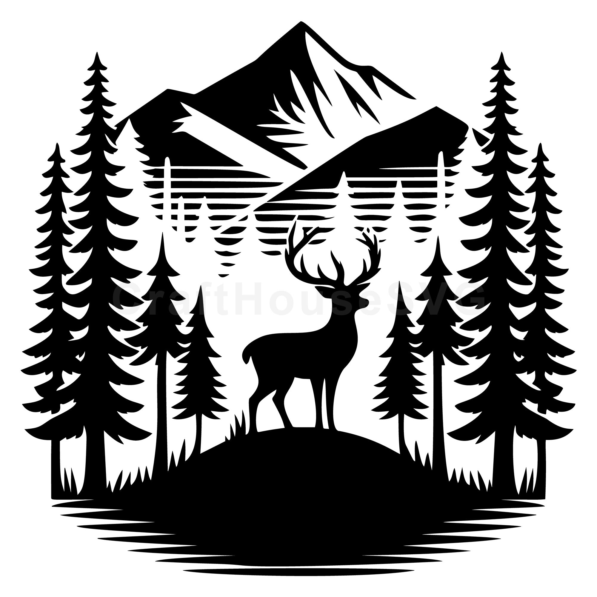 Deer Silhouette Mountains SVG