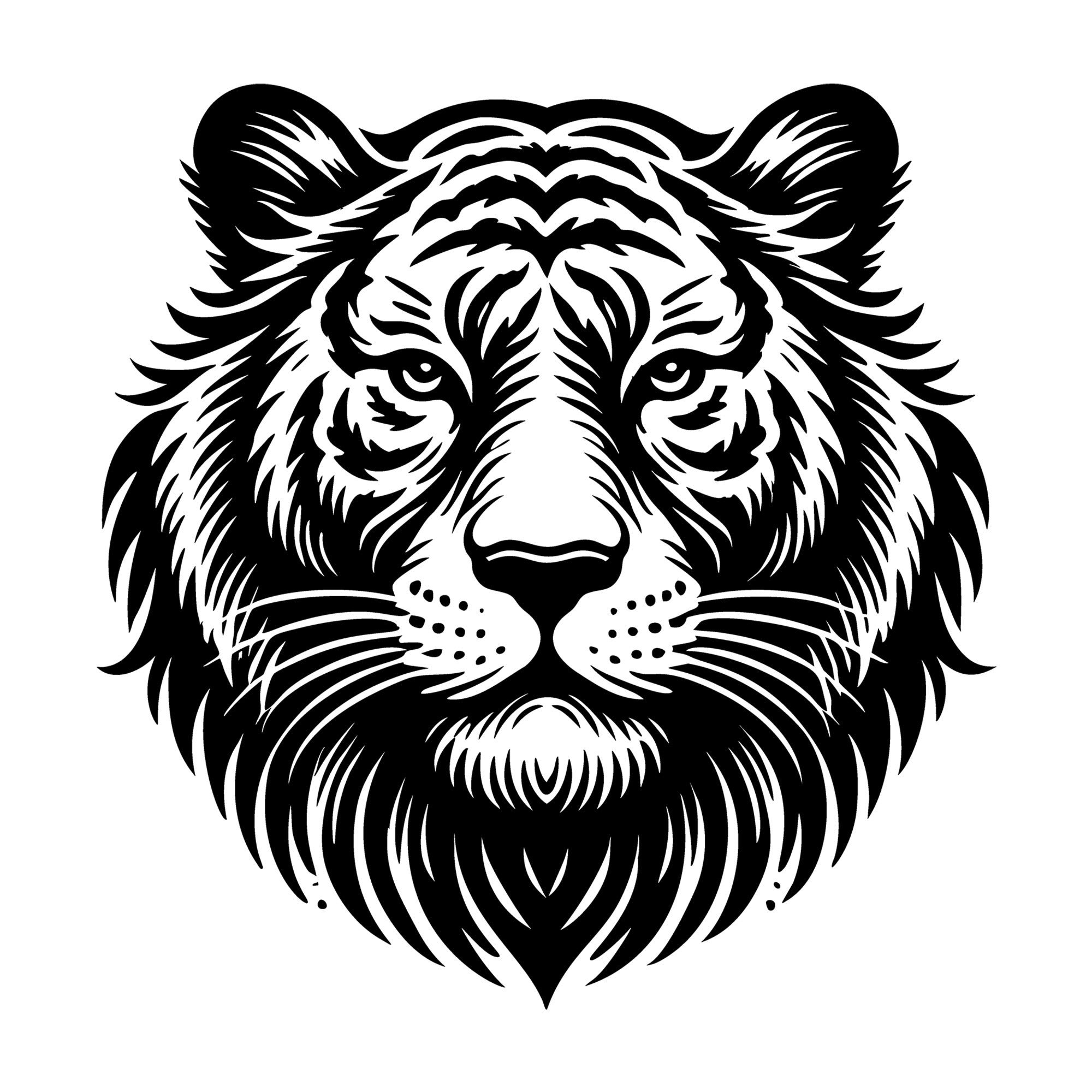 Detailed Silhouette of a Tiger Head Design SVG design for Cricut, Silhouette, laser cutting, vinyl, sublimation, and craft projects.