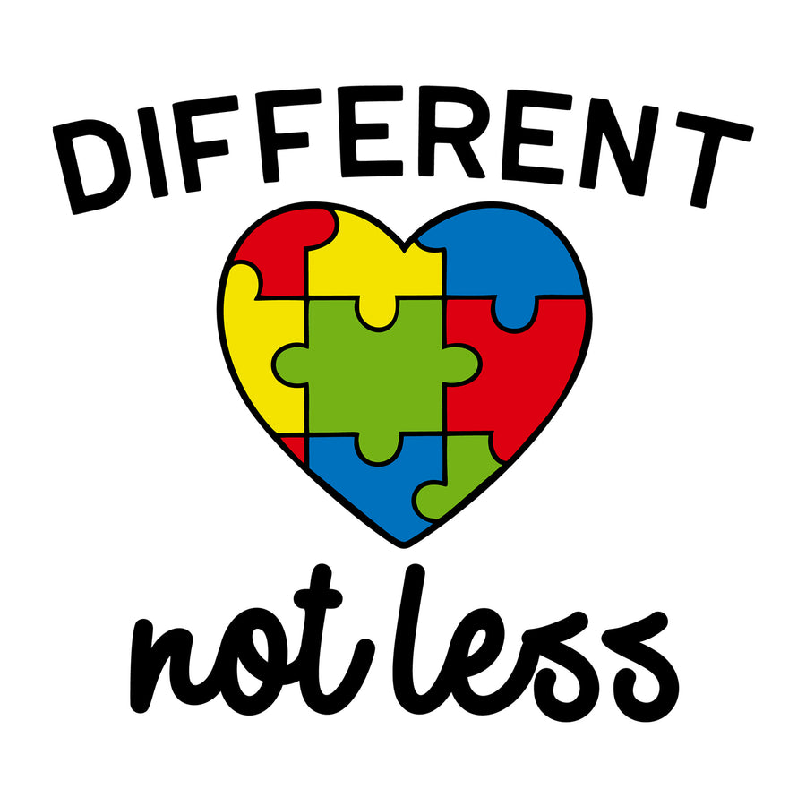 Different Not Less SVG design for Cricut, Silhouette, laser cutting, vinyl, sublimation, autism awareness crafts, and DIY projects.