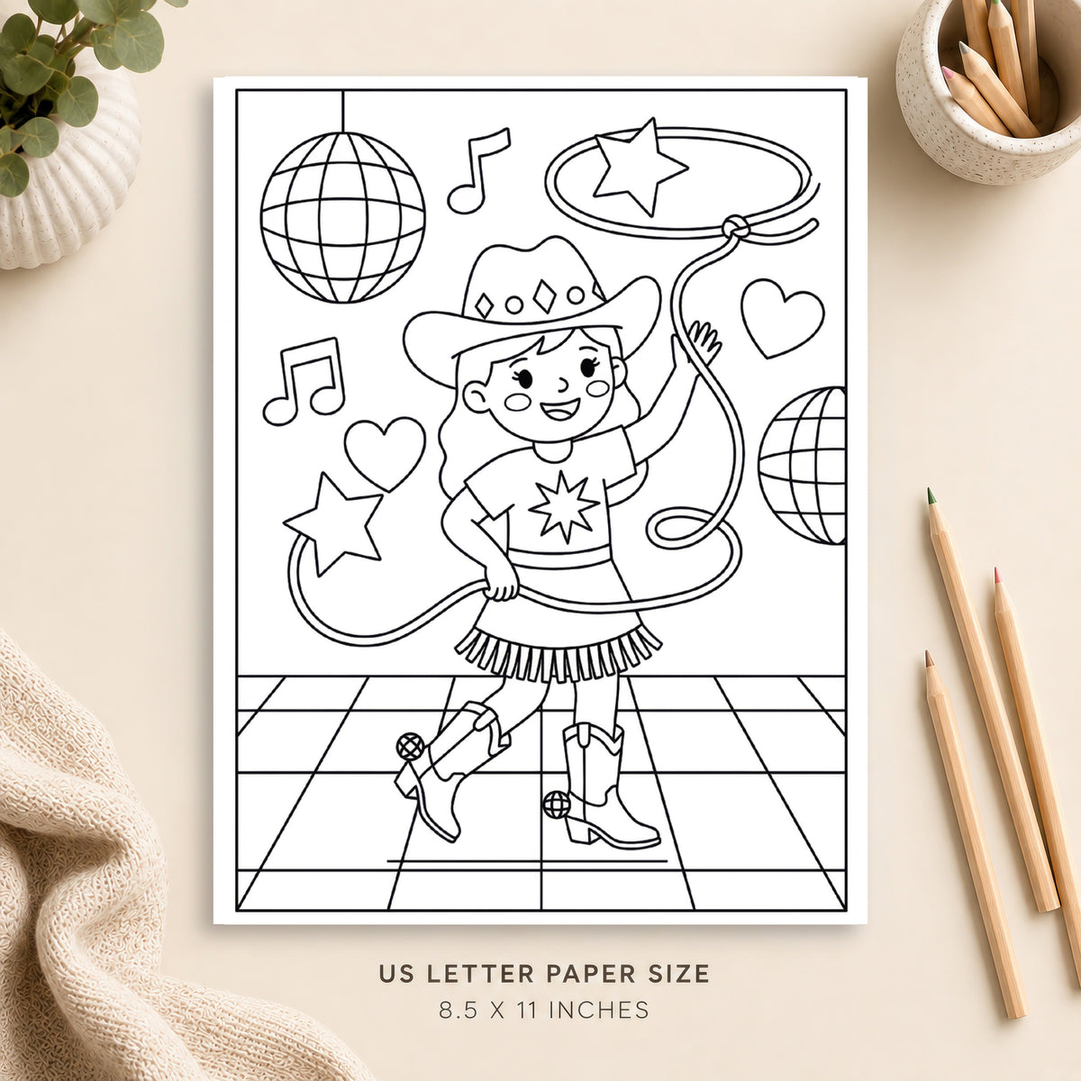Disco Cowgirl Coloring Page 1