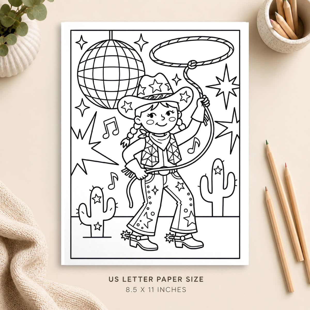Disco Cowgirl Coloring Page 2