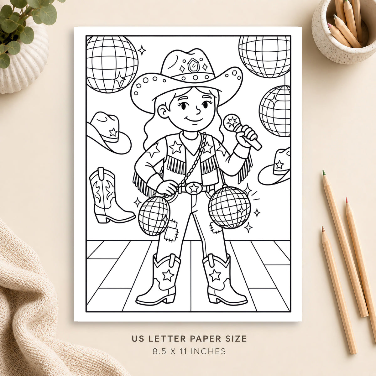 Disco Cowgirl Coloring Page 3