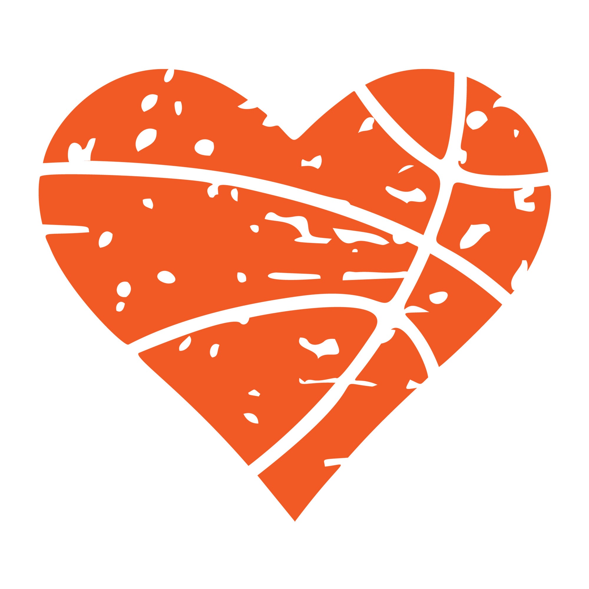 Distressed Basketball Heart SVG design for Cricut, Silhouette, laser cutting, vinyl, sublimation, and sports craft projects.