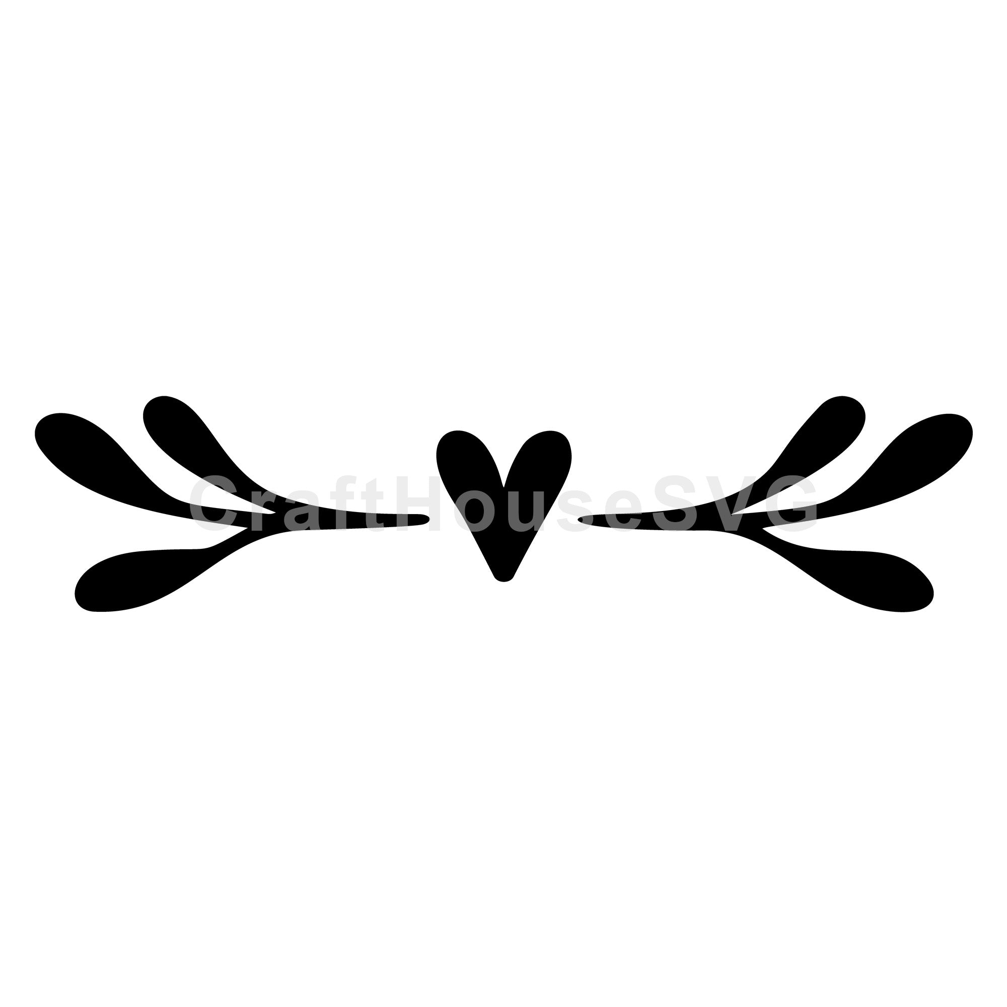 Heart And Rounded Leaf Branches Divider SVG