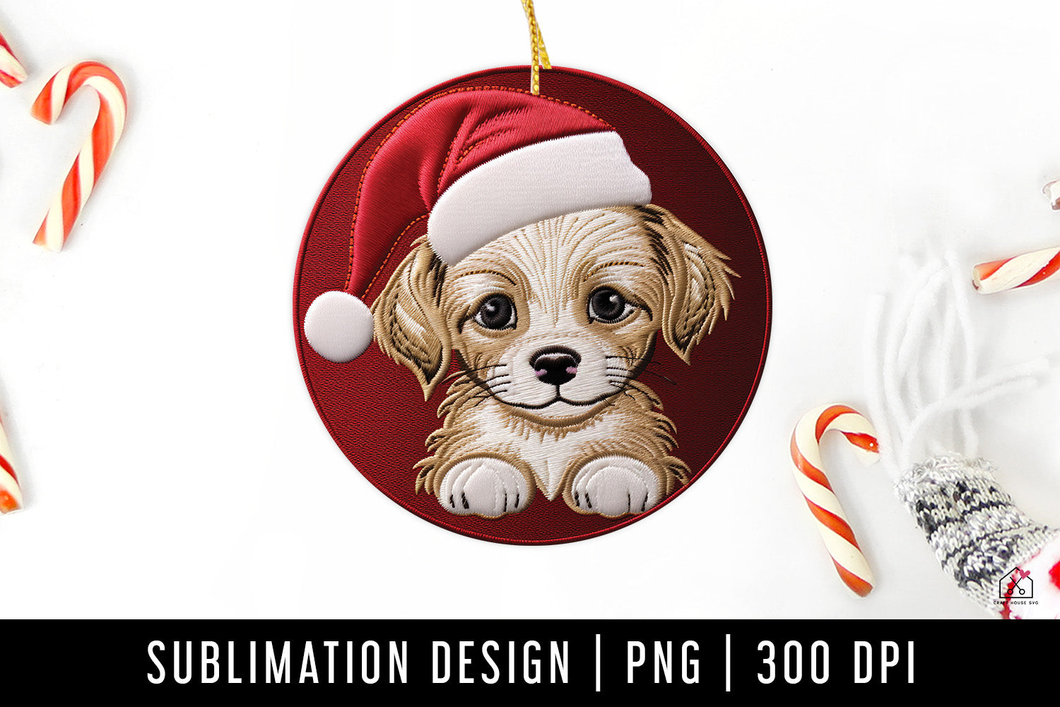 Dog Christmas 3D Ornament Sublimation Design PNG