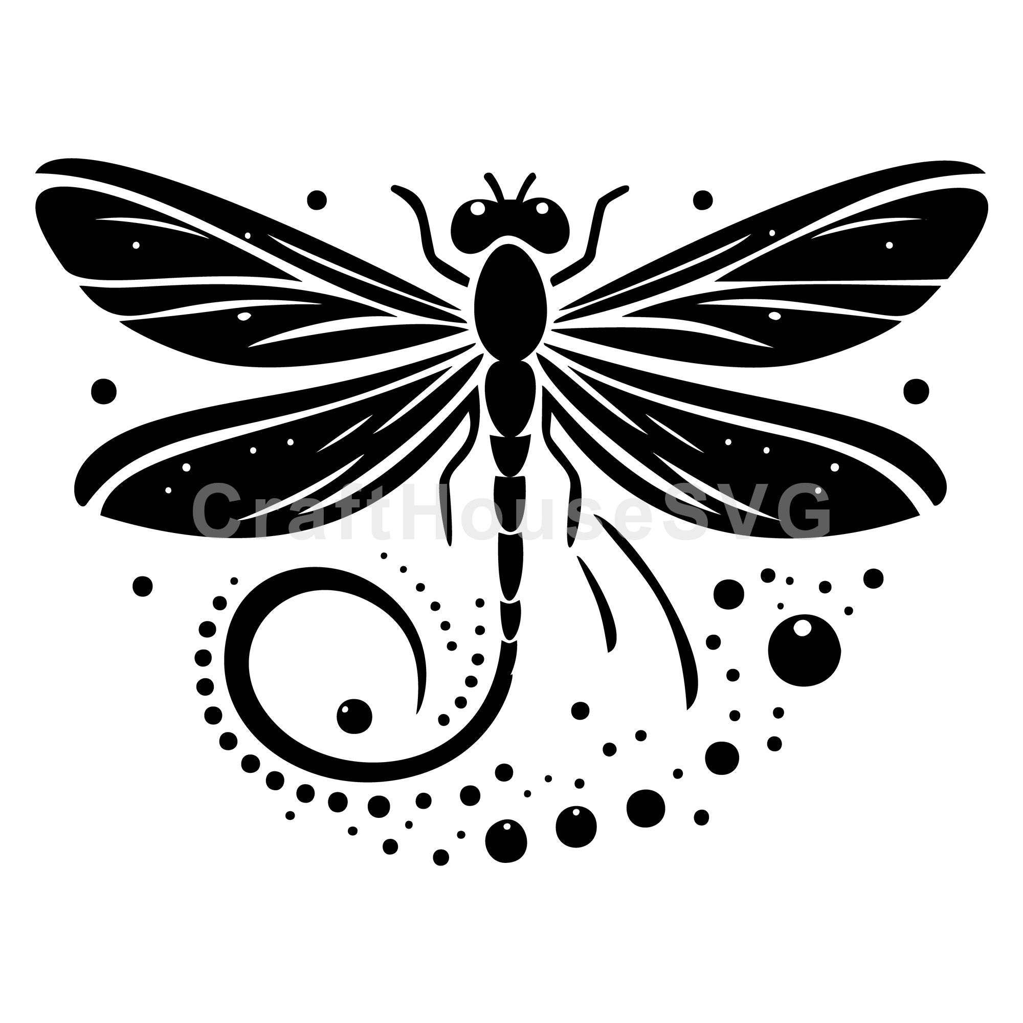 Whimsical Dragonfly Silhouette with Dots SVG