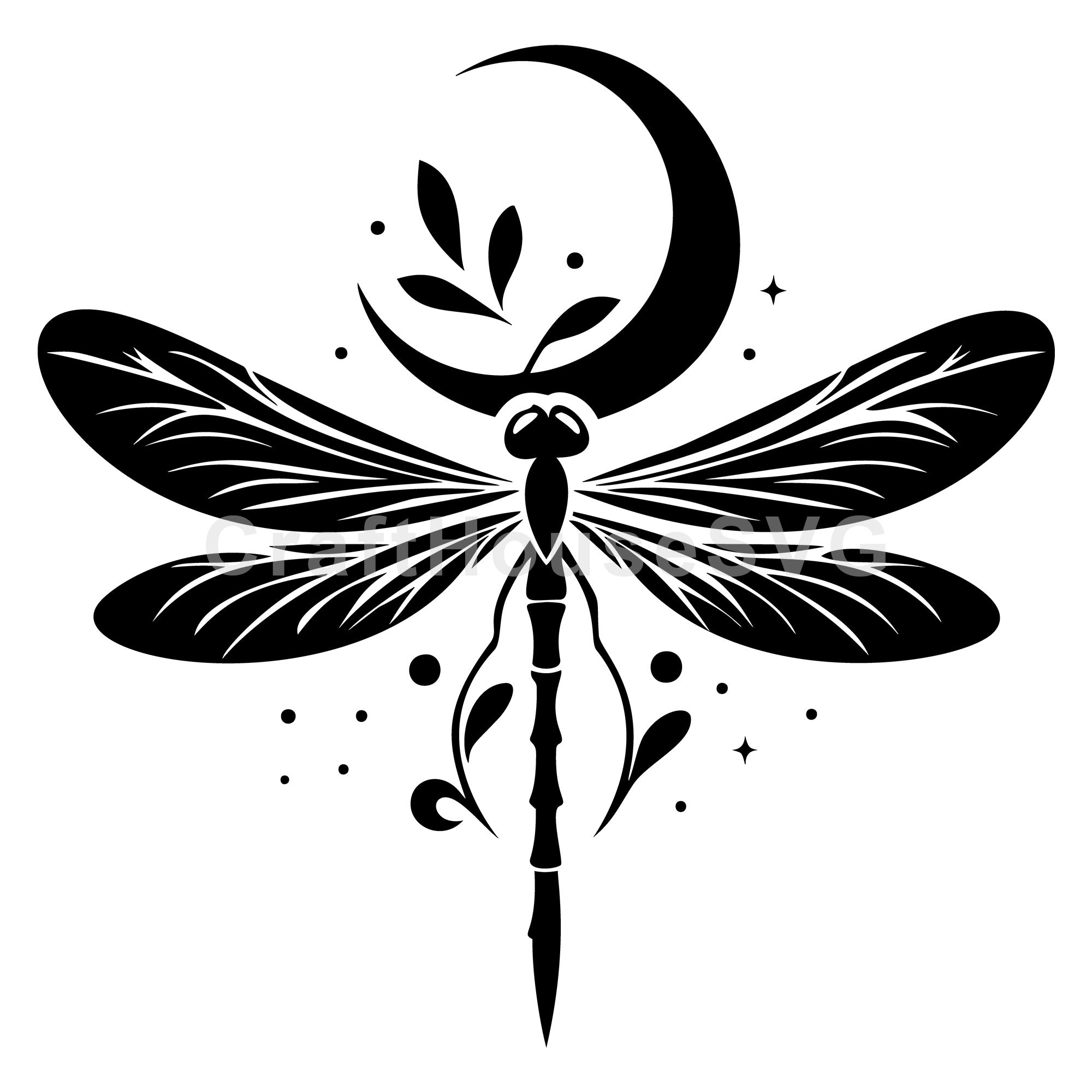 Mystical Dragonfly Silhouette with Moon SVG