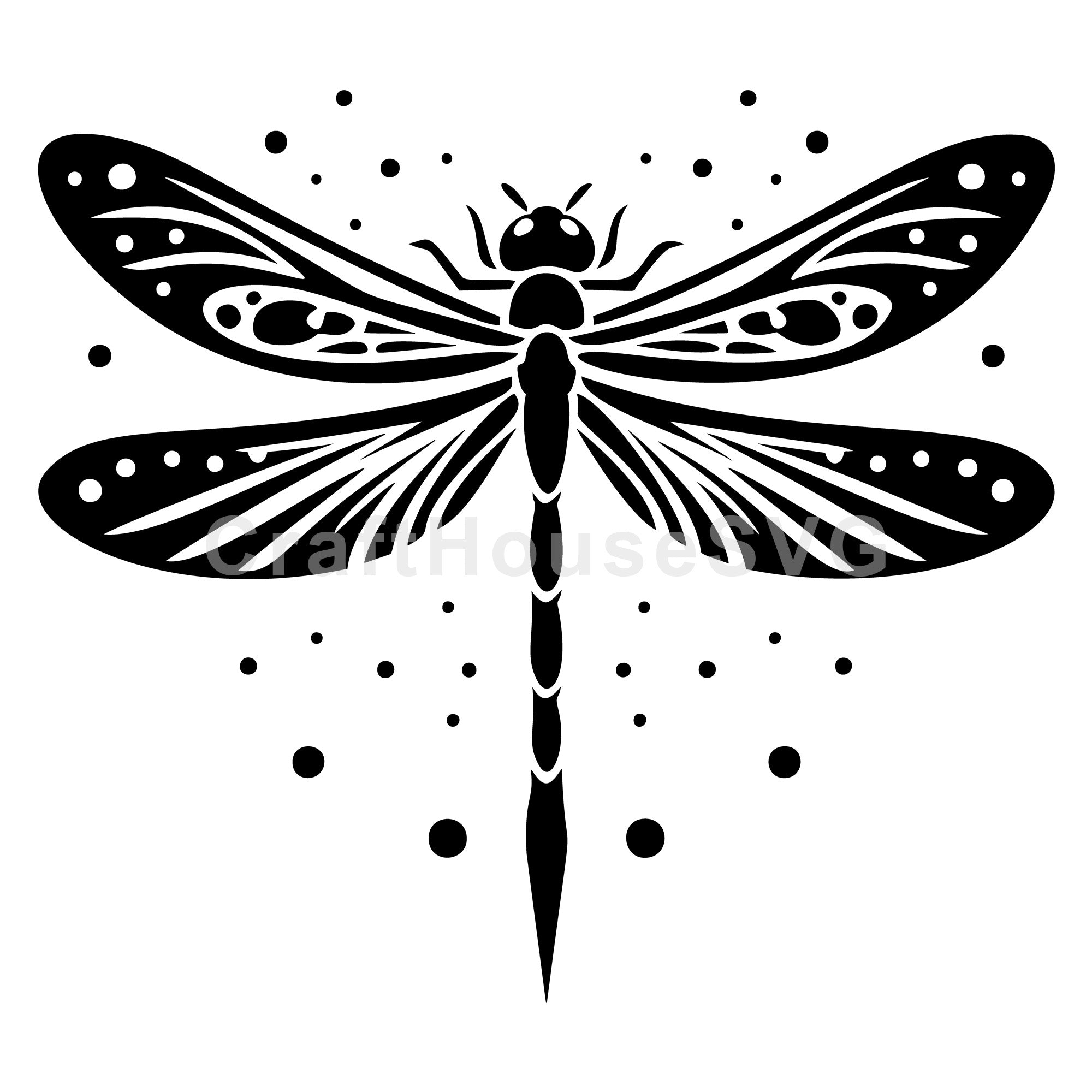 Detailed Dragonfly Silhouette with Dots SVG