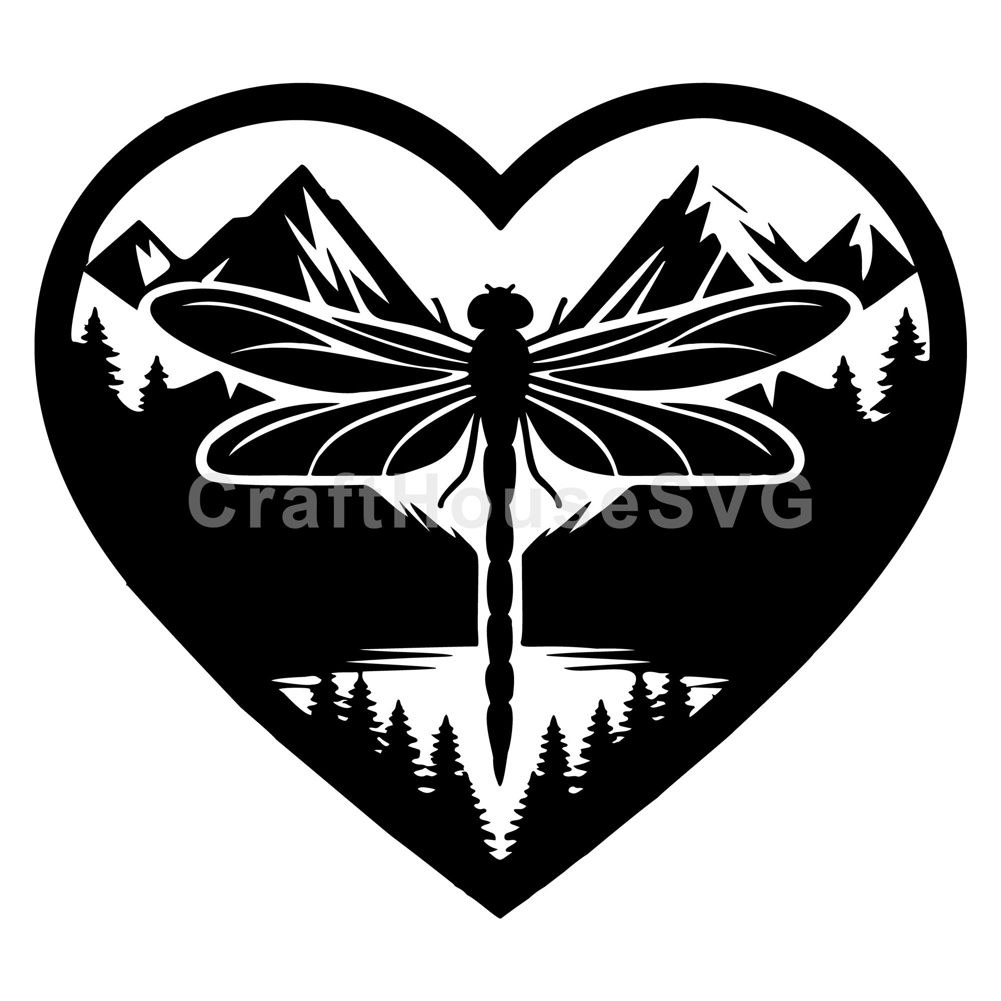 Dragonfly Silhouette with Scenic Landscape SVG