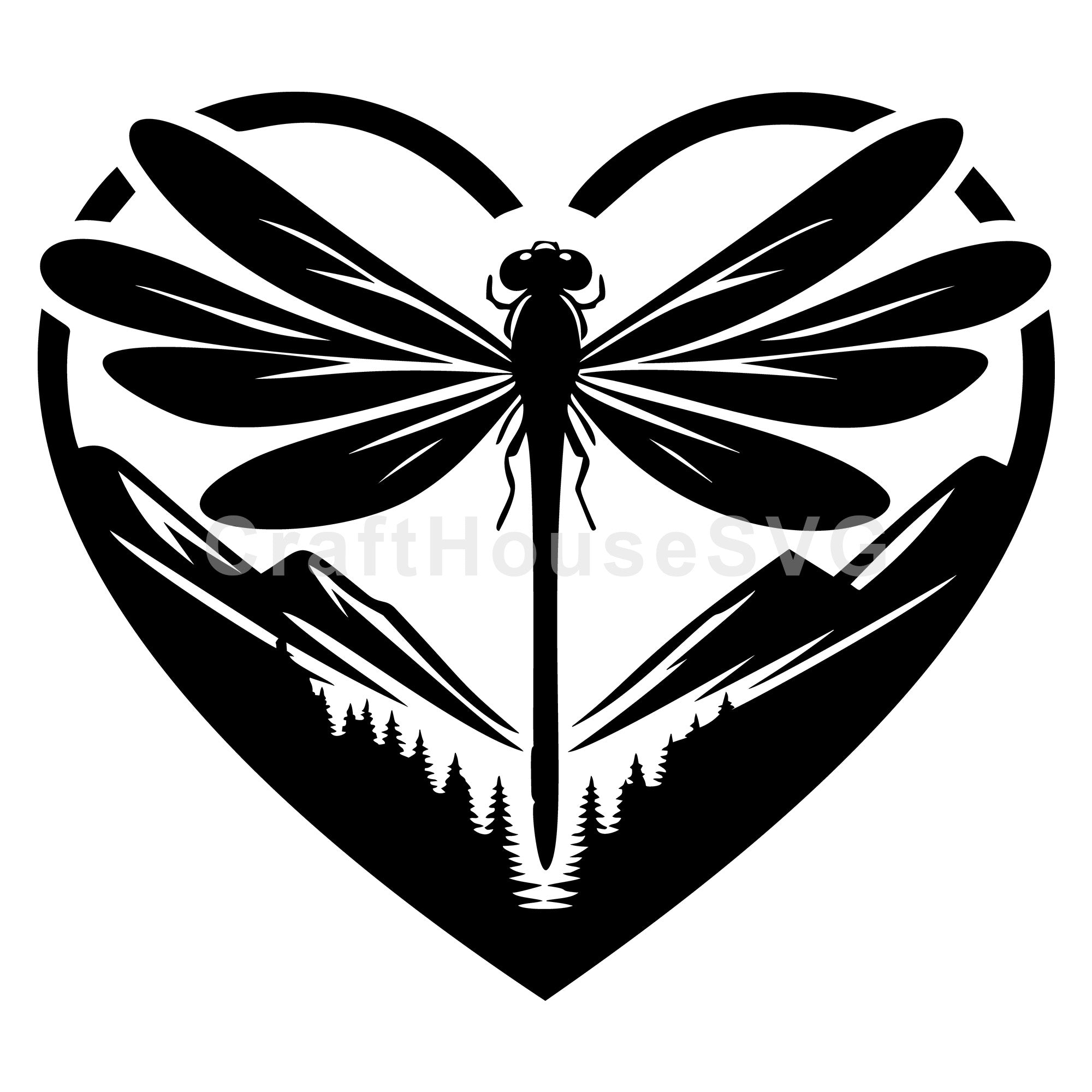 Dragonfly Silhouette with Mountain Scene SVG