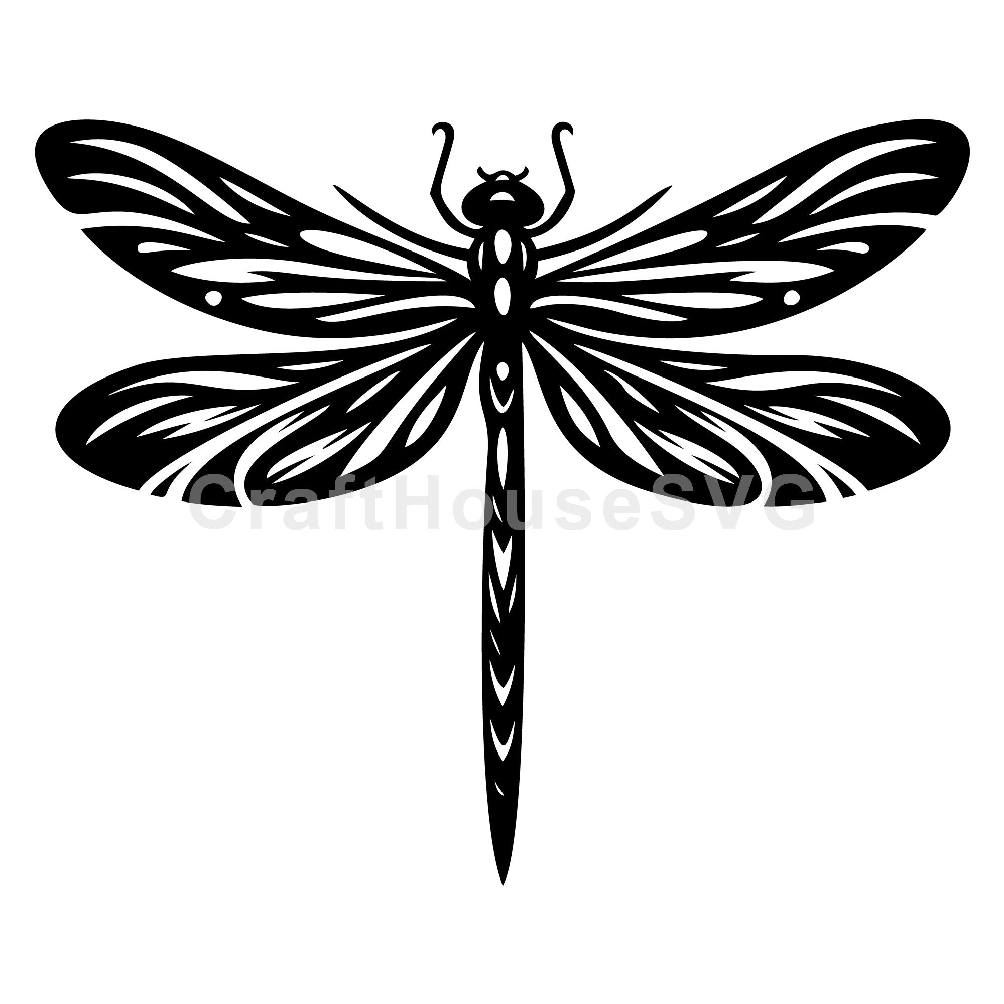 Dragonfly silhouette with open wings SVG