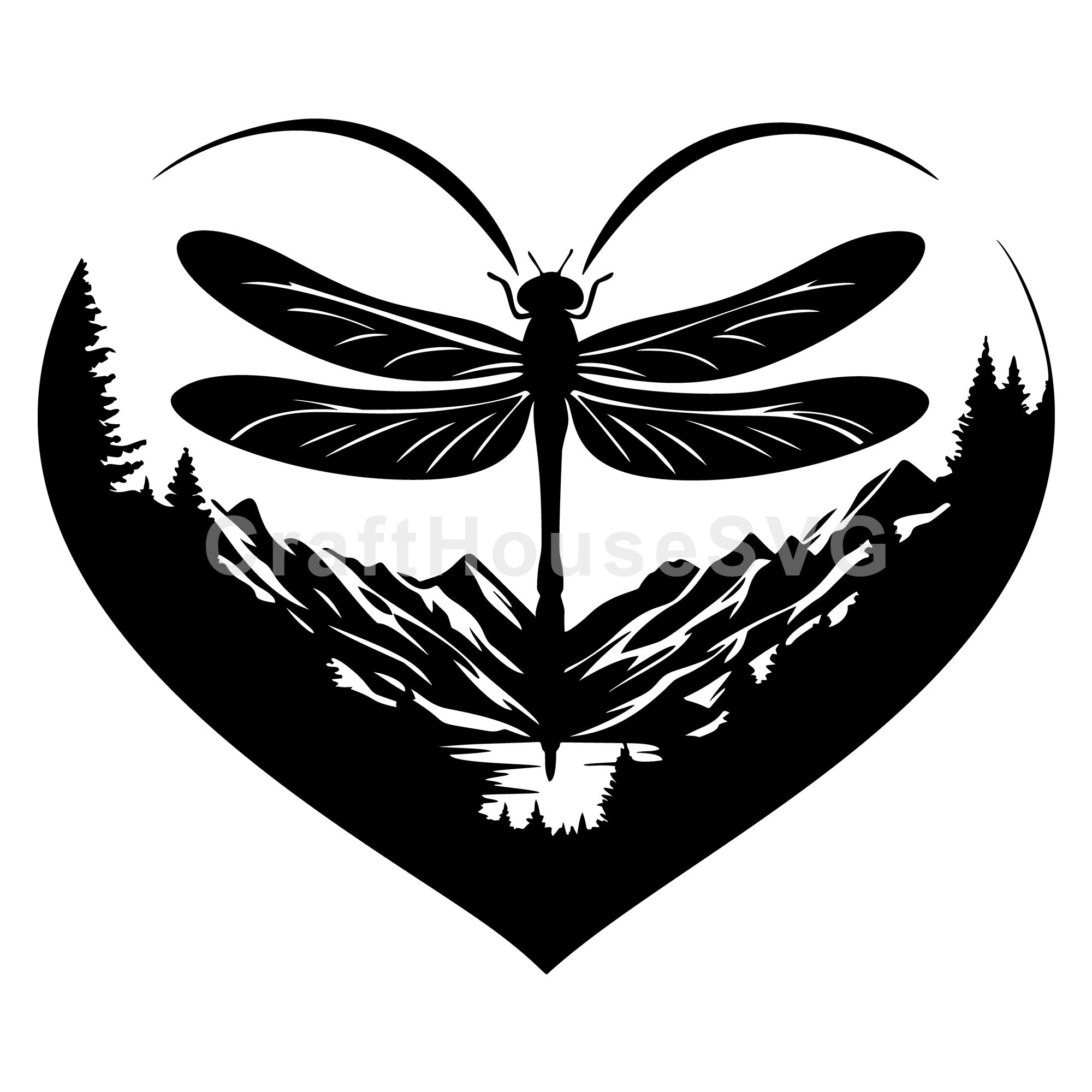 Dragonfly Silhouette Over Mountain Landscape SVG