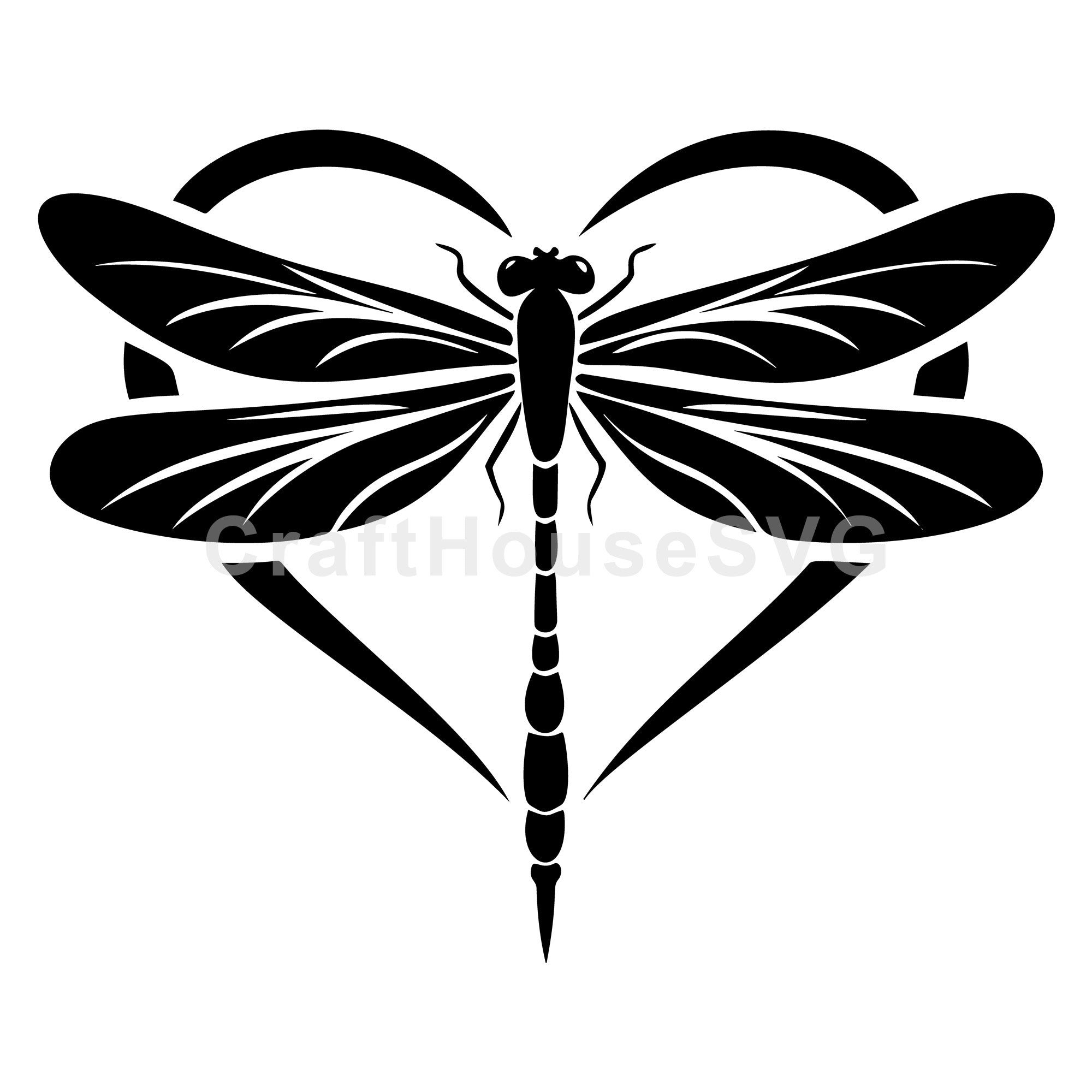 Elegant Dragonfly Silhouette with Heart SVG