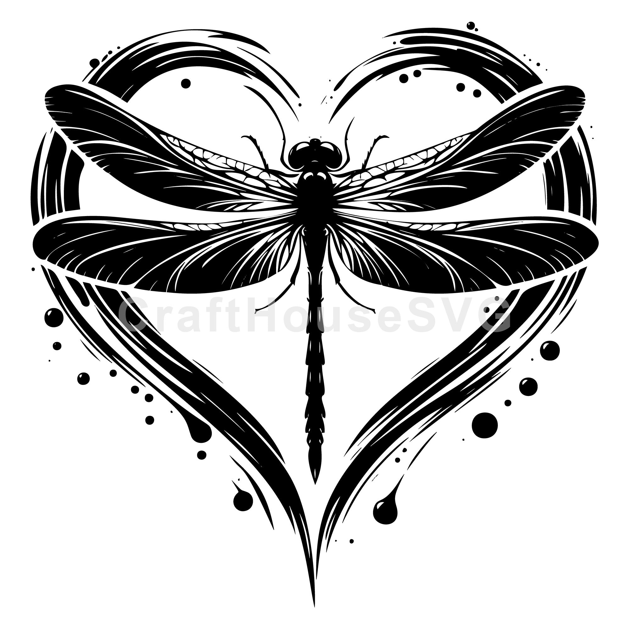 Artistic Dragonfly Silhouette with Brushstroke Heart SVG