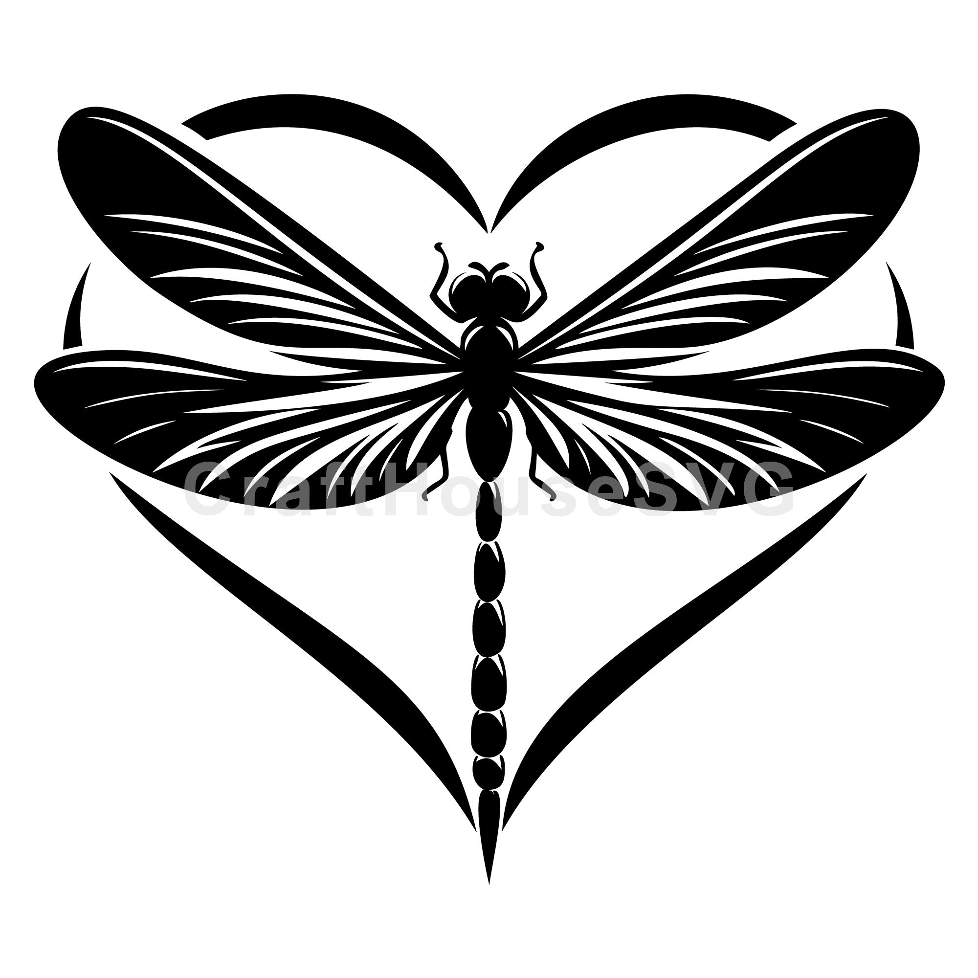 Dragonfly Silhouette with Simple Heart Outline SVG