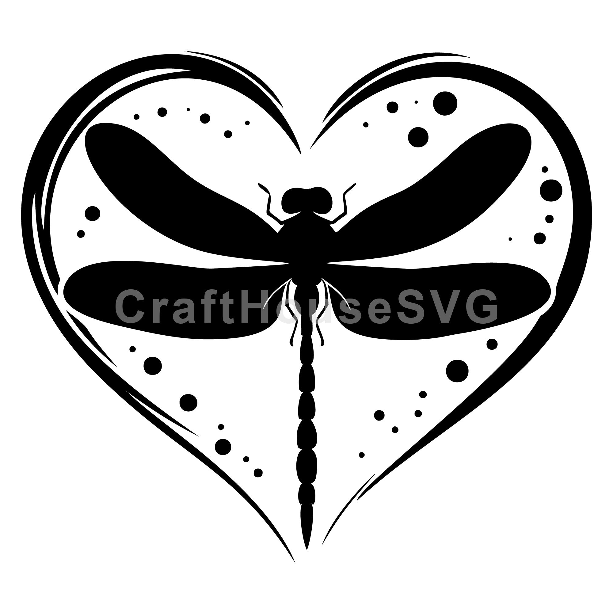 Minimalist Dragonfly Silhouette with Dotted Heart SVG